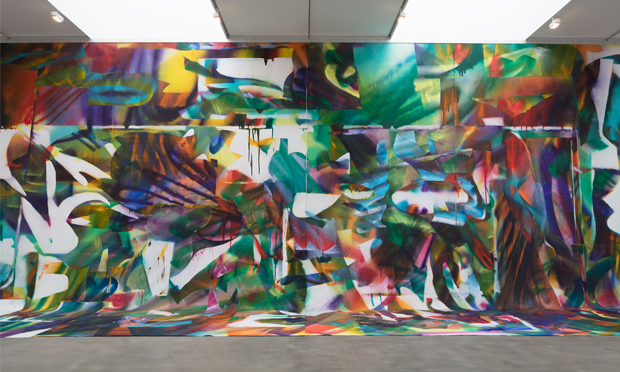 'Huge arcs of messy spray': an Installation view of Prototypes of Imagination. © 2018 Katharina Grosse and VG Bild-Kunst, Bonn. Photograph: Lucy Dawkins. Courtesy Gagosian